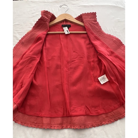 Genuine Leather Vest Coral Pink Scalloped Trim Tailored Size 14 NWT Vintage - Picture 11 of 13